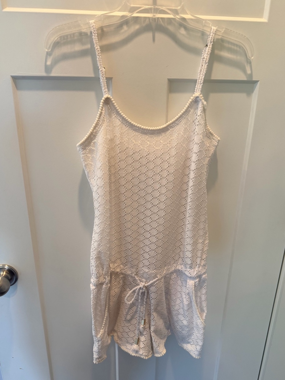 Roxy Women’s Small White Crochet Swim Cover Up Romper Beach Resort